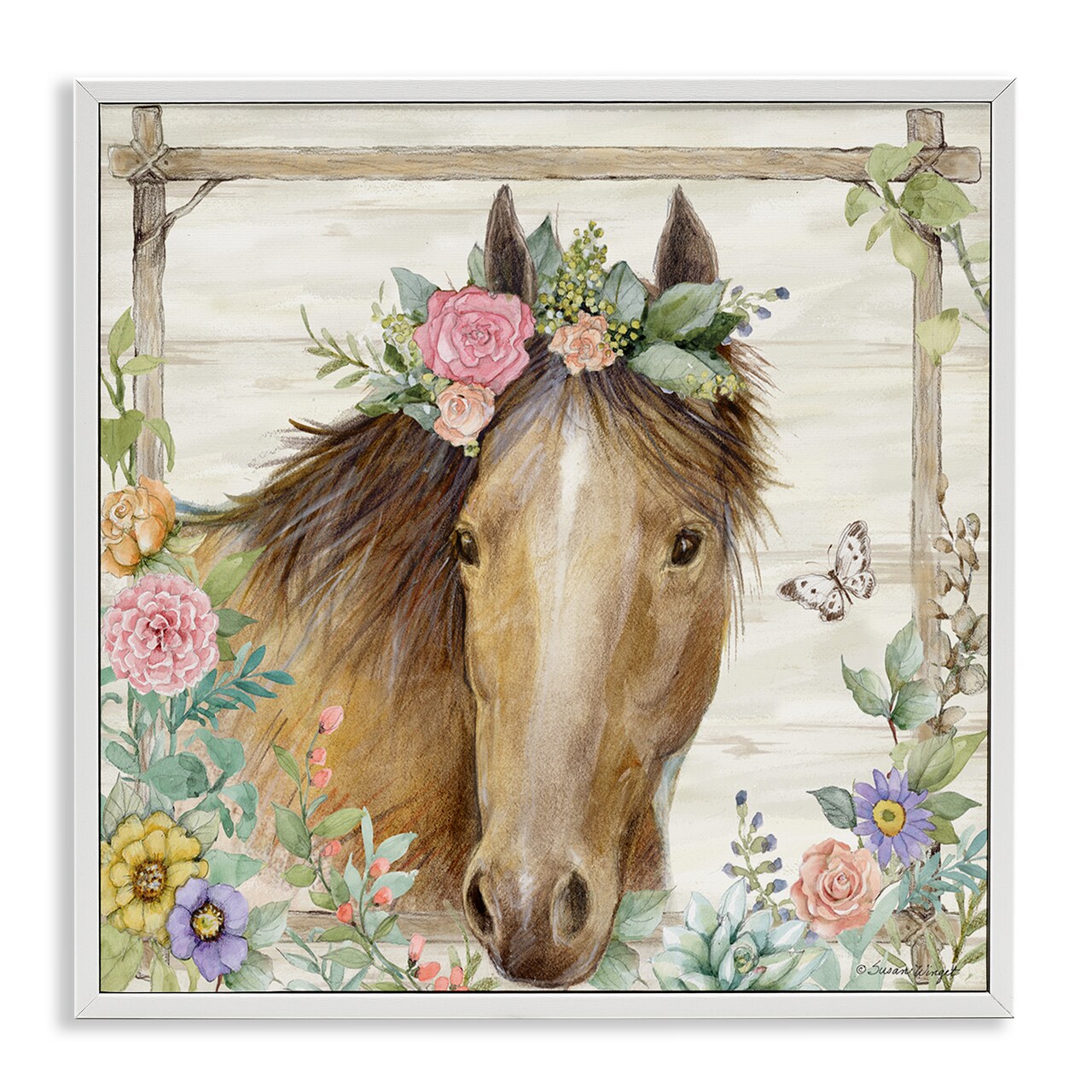 Stupell Industries The Look Horse with Flowers Framed Giclee By Susan Winget